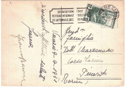 CARTOLINA VENEZIA CON ANNULLO TARGHETTA FIERA BOLZANO - 1946-60: Poststempel