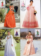 Korea North Maximum Card,1997 Ethnic Clothing - Women's Four Seasons Clothing,4 Pcs - Corée Du Nord