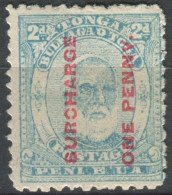 Tonga 1895 SG25 1d On 2d Pale Blue King George I MH - Tonga (1970-...)