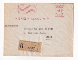 Lettre Recommandée 1958 Lesquin Nord Socièté Des Eaux Du Nord Lille Empreintes Machines à Affranchir - Freistempel