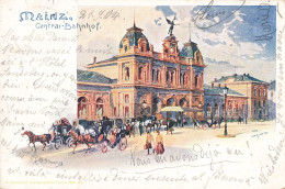 Allemagne Mainz Central Bahnhof CPA + Timbre Reich Cachet 1904 Gare , Lithographie - Mainz