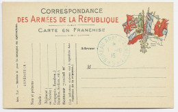 CARTE FRANCHISE MILITAIRE DRAPEAUX CACHET BLEU BUREAU AMBt D'ARMEE 1.10.1915 *B* Non Circulee - WW I