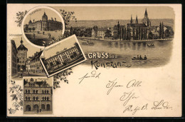 Lithographie Konstanz, Postgebäude, Schnetzthor, Rathaus  - Konstanz