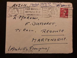 LETTRE Par Avion Pour La MARTINIQUE TP M DE MULLER 15F OBL.MEC.22-2 1957 MARSEILLE GARE (13) - Tarifas Postales