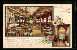 Lithographie Hamburg-St.Pauli, Grand Café Royal, West-Seite  - Mitte
