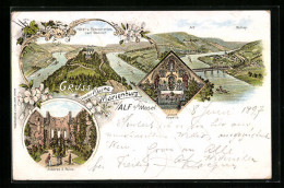 Lithographie Alf /Mosel, Ortsansicht Mit Umgebung Und Brücke, Hotel Und Restauration Carl Boemer  - Otros & Sin Clasificación