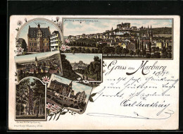 Vorläufer-Lithographie Marburg, 1895, Vom Schützenhaus Aus, Teilansicht, Schloss  - Marburg