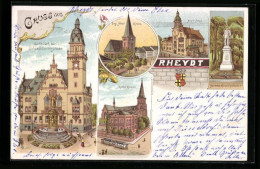 Lithographie Rheydt, Rathaus Mit Hohenzollernbrunnen, Kirchen, Denkmäler  - Otros & Sin Clasificación