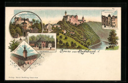 Lithographie Rochsburg, Eingang I. D. Schloss, Torhaus, Pulverturm  - Sonstige & Ohne Zuordnung