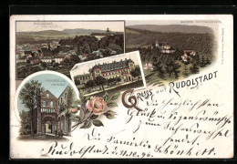 Lithographie Rudolstadt, Ortsansicht Von Osten, Rudolsbad, Paulinzella  - Rudolstadt