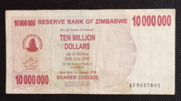 Billet 10 Millions Dollars 2008 Zimbabwe Afrique P55a - Simbabwe