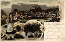 Lithographie Salzburg In Österreich, Kapuzinerberg, Kapitelschwemme, Festung - Other & Unclassified