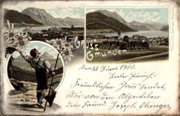 Lithographie Gmunden In Oberösterreich, Gesamtansicht, Calvarienberg, Traunsee, Villa Satari - Autres & Non Classés