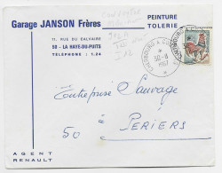 COQ DECARIS 30C  LETTRE ENTETE GARAGE JANSON LA HAYE  MANCHE CONVOYEUR CHERBOURG A COUTANCES 30.8.1967 COTE 90€ - Correo Ferroviario