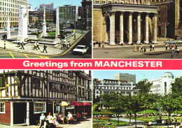 MANCHESTER, LANCANSHIRE, ENGLAND, MULTIPLE VIEWS, ARCHITECTURE, CARS, MONUMENT, STATUE, PARK, UNITED KINGDOM, POSTCARD - Manchester