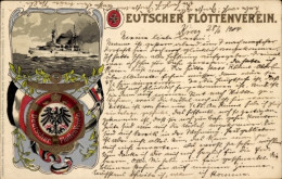 Gaufré Blason Lithographie Deutscher Flottenverein, Kriegsschiff, Kaiserliche Marine - Other & Unclassified