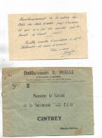 51 - Enveloppe En-tête  Ets  B. MIELLE à Chalons-sur-Marne ( Marne  ) Contenant Un  Courrier Pour CINTREY ( 70 ) - 1900 – 1949