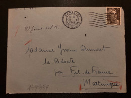 LETTRE Pour La MARTINIQUE TP M DE GANDON 3F OBL.MEC.21 I 1946 PARIS 91 - Postal Rates