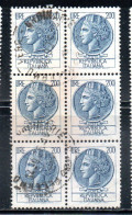 ITALIA REPUBBLICA ITALY REPUBLIC 1968 - 1976 SIRACUSANA TURRITA STELLE STARS LIRE 200 BLOCCO USATO BLOCK USED OBLITERE' - 1961-70: Usati