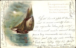 Lithographie Segelboot Im Clair De Lune - Autres & Non Classés