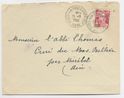 GANDON 15FR ROUGE LETTRE TIMBRE A DATE RIVES SUR FURES ENTREPOT 25.7.1950 ISERE - Correo Ferroviario