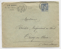 SAGE 15C LETTRE TYPE A PARIS 29 OCT 1900 GARE DE L'EST - Railway Post