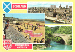 ABERDEEN, SCOTLAND, MULTIPLE VIEWS, ARCHITECTURE, BRIDGE, BOAT, CARS, TOWER, BEACH, EMBLEM, UNITED KINGDOM, POSTCARD - Aberdeenshire