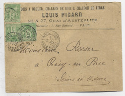 SAGE 5CX3 VERT JAUNE  LETTRE ENTETE BOIS A BRULER CHARBON BOIS TYPE A PARIS 3 NOV 1900 GARE DU SUD OUEST - Spoorwegpost