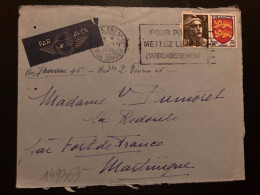 LETTRE Par Avion Pour La MARTINIQUE TP NORMANDIE 20F + M DE GANDON 3F OBL.MEC.29 I 1946 PARIS TRI N°16 - 1921-1960: Modern Period