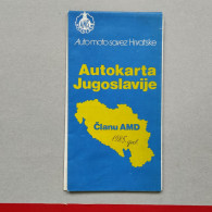 YUGOSLAVIA / JUGOSLAVIJA, Vintage Road Map 1985, Strassenkarte, Carte Routiere (pro3) - Wegenkaarten