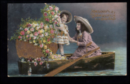 AK Glückwünsche Geburtstag: Mutter Und Tochter Boot Mit Rosen, HILGEN 27.4.1912 - Otros & Sin Clasificación