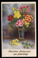 AK Glückwünsche Geburtstag: Vase Mit Bunten Blumen, Vergoldet, DORTMUND 31.10.36 - Autres & Non Classés
