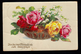 AK Glückwünsche Geburtstag: Stillleben Mit Blumen Rosen Maiglöckchen, 1.7.1935 - Otros & Sin Clasificación