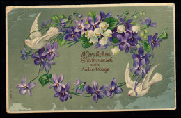AK Glückwünsche Geburtstag: Blumenoval Weiße Tauben, SCHÖNAU BEI CHEMNITZ 1910 - Autres & Non Classés