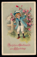 AK Glückwünsche Geburtstag: Kind Im Matrosenanzug Blumen, BOIZENBURG 13.4.1918 - Autres & Non Classés