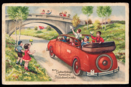 AK Glückwünsche Geburtstag: Winkende Kinder Im Offenen Auto, ANNABERG 22.9.1941 - Autres & Non Classés