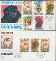 Surinam Wofa Für Das Kind - Hunderassen 1976: Satz Und Block Auf 2 Schmuck-FDC's - Chiens
