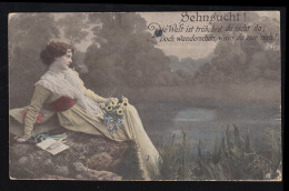 Liebes-AK Sitzende Frau Am See - Sehnsucht! ITZEHOE 27.7.1919 - Autres & Non Classés