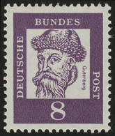 349x (ohne Fluo) Bedeutende Deutsche 8 Pf Johannes Gutenberg ** - Ongebruikt