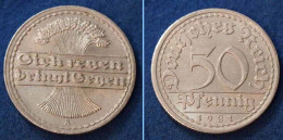 50 Pfennig Weimarer Republik 1921 A  Jäger 301 (n376 - 50 Renten- & 50 Reichspfennig