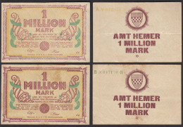 Hemer Amtskasse 2 Stück 1 Million Mark Serie A + B 1923 Notgeld Starnoten - Sonstige & Ohne Zuordnung