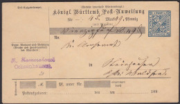 Württemberg Postanweisung Ganzsache Umschlag 20 Pfennig Selten   (26430 - Sonstige & Ohne Zuordnung