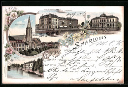 Lithographie Saarlouis, Hotel Kaiserhof Und Neustadt, Kreisständehaus, Cafe Schmidt  - Kreis Saarlouis