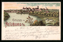 Lithographie Neuburg A.D., Totalansicht Mit Flusspartie  - Neuburg