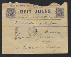 Perpignan. Enveloppe Publicitaire Jules Deit, Cachetée à La Cire, Voyagée Vers Saint Laurent De Cerdans En Juin 1890 - 1877-1920: Semi-Moderne