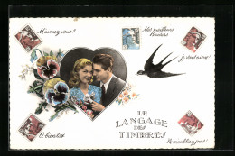 AK Briefmarkensprache Le Langage Des Timbres  - Timbres (représentations)