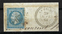 FRANCE Classique, B Obl. CAD Perlés: La Balme (Isère) Obl. GC 298 Sur Y&T 22 Sur Fragment - 1862 Napoléon III