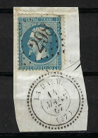 FRANCE Classique, B Obl. CAD Perlés: La Balme (Isère) Obl. GC 298 Sur Y&T 22 Sur Fragment - 1862 Napoléon III.