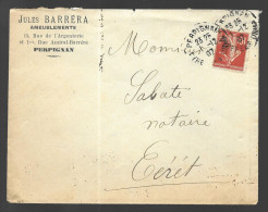 Perpignan, Enveloppe à Entête Jules Barrera Ameublements, Voyagée Vers Céret En 1907 - 1877-1920: Semi-moderne Periode