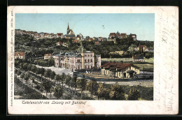 Goldfenster-AK Leisnig, Totalansicht Mit Bahnhof, Mit Leuchtenden Fenstern  - Otros & Sin Clasificación